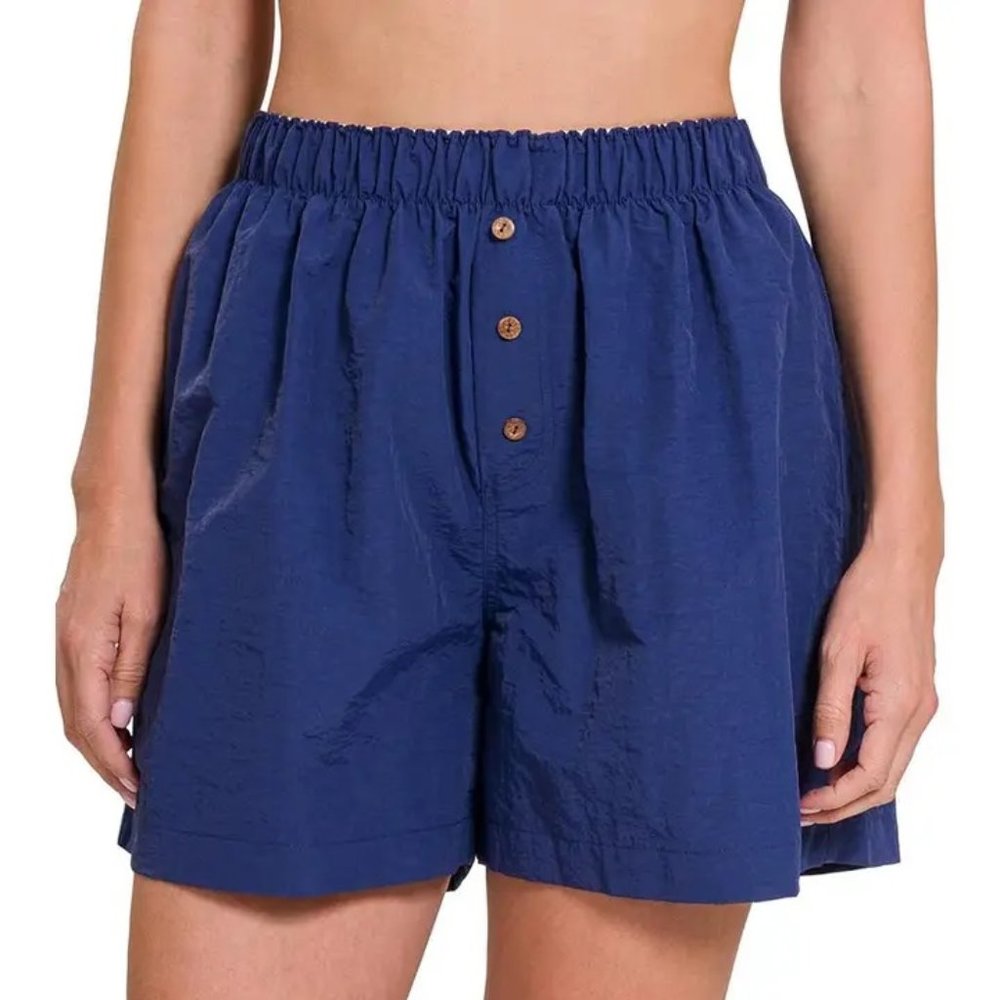 LT NAVY Elastic Waist Button Shorts